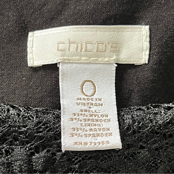 Chicos Black Lace Dress Size Small 4/6 Tiered Layered Lined 3/4 Sleeve Cocktail - Picture 8 of 9